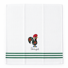 Load image into Gallery viewer, Portugal Rooster Kitchen Towels with Green Stripe Accent – Set of 2, 100% Cotton Dish Towels (23.5" x 19")
