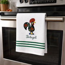 Load image into Gallery viewer, Portugal Rooster Kitchen Towels with Green Stripe Accent – Set of 2, 100% Cotton Dish Towels (23.5" x 19")
