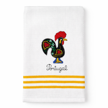 Load image into Gallery viewer, Portugal Rooster Kitchen Towels with Yellow Stripe Accent – Set of 2, 100% Cotton Dish Towels (23.5" x 19")
