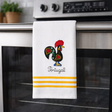 Load image into Gallery viewer, Portugal Rooster Kitchen Towels with Yellow Stripe Accent – Set of 2, 100% Cotton Dish Towels (23.5" x 19")
