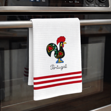 Load image into Gallery viewer, Portugal Rooster Kitchen Towels with Red Stripe Accent – Set of 2, 100% Cotton Dish Towels (23.5" x 19")
