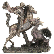 Load image into Gallery viewer, Saint George The Dragon Slayer Statue - Cold Cast Bronze Knight on Horseback Figurine, 10.75"
