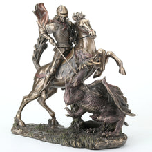 Load image into Gallery viewer, Saint George The Dragon Slayer Statue - Cold Cast Bronze Knight on Horseback Figurine, 10.75"

