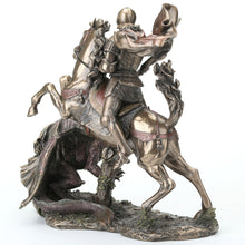 Load image into Gallery viewer, Saint George The Dragon Slayer Statue - Cold Cast Bronze Knight on Horseback Figurine, 10.75"
