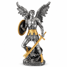 Load image into Gallery viewer, St. Michael the Archangel Statue, Cold Cast Pewter Catholic Figurine, 12.8"
