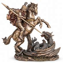 Load image into Gallery viewer, St. George and the Dragon Statue - Catholic Figurine on Horse, 8.5"
