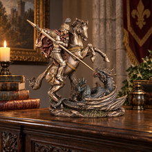 Load image into Gallery viewer, St. George and the Dragon Statue - Catholic Figurine on Horse, 8.5"
