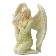 Load image into Gallery viewer, Kneeling Angel Figurine with Dove – Religious Statue in Green Dress
