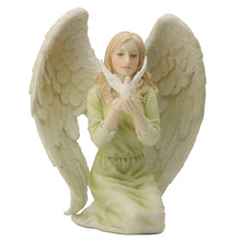 Load image into Gallery viewer, Kneeling Angel Figurine with Dove – Religious Statue in Green Dress
