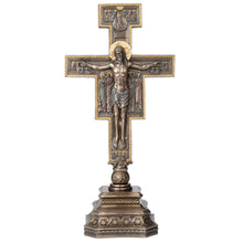 Load image into Gallery viewer, San Damiano Crucifix on Stand – Catholic Cold Cast Bronze Cross, 14.25”
