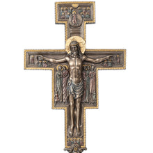 Load image into Gallery viewer, San Damiano Crucifix on Stand – Catholic Cold Cast Bronze Cross, 14.25”
