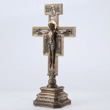 Load image into Gallery viewer, San Damiano Crucifix on Stand – Catholic Cold Cast Bronze Cross, 14.25”
