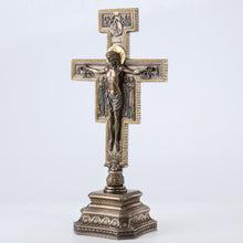 Load image into Gallery viewer, San Damiano Crucifix on Stand – Catholic Cold Cast Bronze Cross, 14.25”
