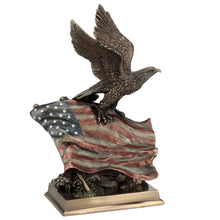 Load image into Gallery viewer, Bald Eagle Figurine with American Flag – Cold Cast Bronze Patriotic Statue
