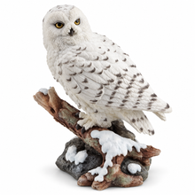 Load image into Gallery viewer, Snowy Owl on Snow-Covered Branch Figurine, 6.8"
