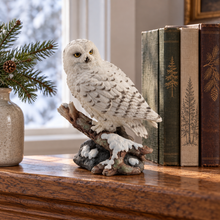 Load image into Gallery viewer, Snowy Owl on Snow-Covered Branch Figurine, 6.8"
