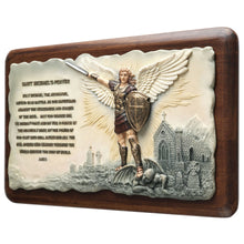 Load image into Gallery viewer, St. Michael the Archangel Prayer Wall Plaque with Wood Finish Base
