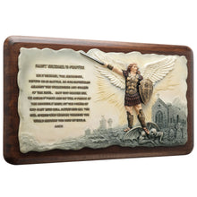 Load image into Gallery viewer, St. Michael the Archangel Prayer Wall Plaque with Wood Finish Base
