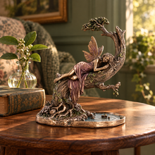 Load image into Gallery viewer, Sleeping Fairy on Tree Cold Cast Bronze Figurine, 6.5"
