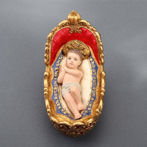 Infant Jesus with Golden Halo And The Holy Manger Figurine
