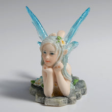 Load image into Gallery viewer, Daydreaming Fairy Figurine – Lying Fairy Statue with Blue Wings
