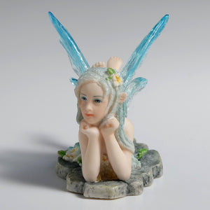 Daydreaming Fairy Figurine – Lying Fairy Statue with Blue Wings