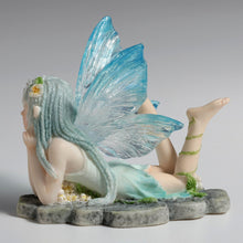 Load image into Gallery viewer, Daydreaming Fairy Figurine – Lying Fairy Statue with Blue Wings
