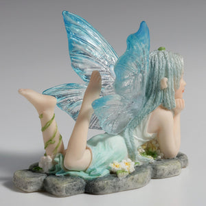 Daydreaming Fairy Figurine – Lying Fairy Statue with Blue Wings