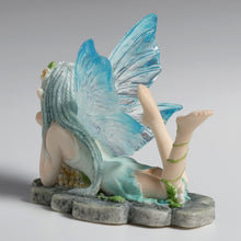 Load image into Gallery viewer, Daydreaming Fairy Figurine – Lying Fairy Statue with Blue Wings
