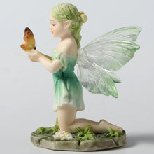 Load image into Gallery viewer, Kneeling Fairy Figurine – Green Fairy Statue Holding a Butterfly
