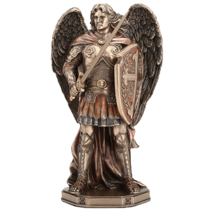 Archangel Saint Michael Figurine – Cold Cast Bronze Statue Wielding Sword and Shield