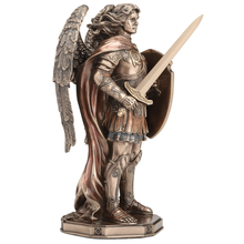 Load image into Gallery viewer, Archangel Saint Michael Figurine – Cold Cast Bronze Statue Wielding Sword and Shield

