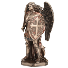 Load image into Gallery viewer, Archangel Saint Michael Figurine – Cold Cast Bronze Statue Wielding Sword and Shield
