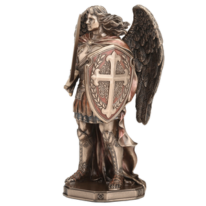 Archangel Saint Michael Figurine – Cold Cast Bronze Statue Wielding Sword and Shield