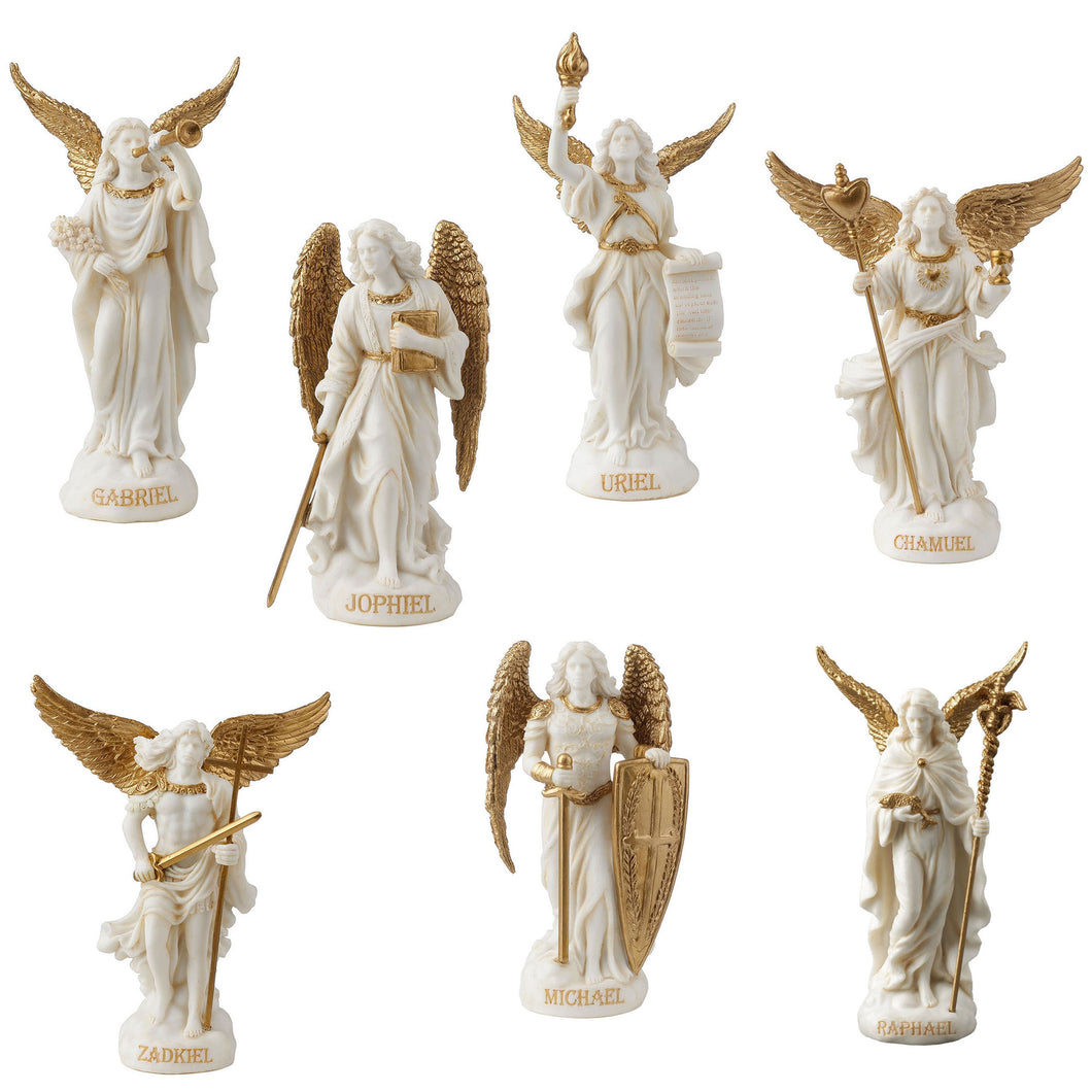 Seven Archangels Figurine Set – Gold and White Angel Statues Collection