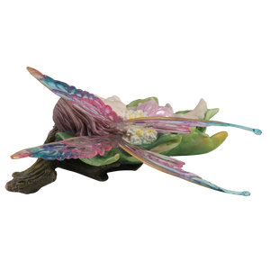 Sleeping Fairy Figurine on Leaf with Bunny – Pastel Winged Fairy Statue