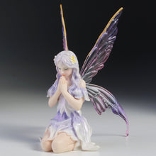 Load image into Gallery viewer, Wishing Periwinkle Fairy Figurine – Kneeling Fairy Statue with Purple Wings
