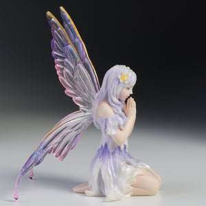 Wishing Periwinkle Fairy Figurine – Kneeling Fairy Statue with Purple Wings