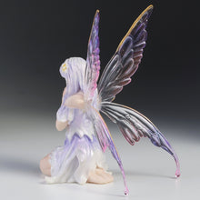 Load image into Gallery viewer, Wishing Periwinkle Fairy Figurine – Kneeling Fairy Statue with Purple Wings
