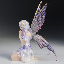 Load image into Gallery viewer, Wishing Periwinkle Fairy Figurine – Kneeling Fairy Statue with Purple Wings
