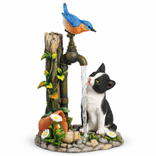 Load image into Gallery viewer, Trickling Down Garden Companions with Cat and Bluebird Statue, 8.4"
