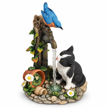 Load image into Gallery viewer, Trickling Down Garden Companions with Cat and Bluebird Statue, 8.4"
