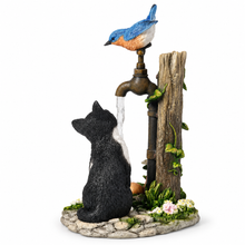 Load image into Gallery viewer, Trickling Down Garden Companions with Cat and Bluebird Statue, 8.4"
