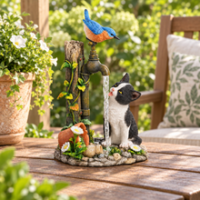 Load image into Gallery viewer, Trickling Down Garden Companions with Cat and Bluebird Statue, 8.4"
