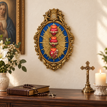 Load image into Gallery viewer, Holy Family Three Sacred Hearts Wall Plaque, 14"
