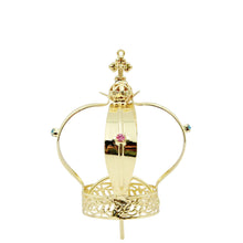Load image into Gallery viewer, Our Lady of Fatima Gold Tone Metal Filigree Crown with Gem Accents for Religious Statues
