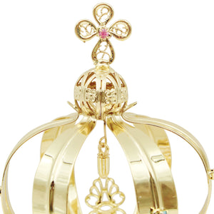 Our Lady of Fatima Gold Tone Metal Filigree Crown with Gem Accents for Religious Statues