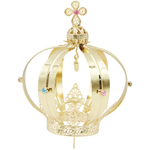Our Lady of Fatima Gold Tone Metal Filigree Crown with Gem Accents for Religious Statues