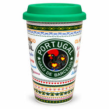 Load image into Gallery viewer, Portugal Barcelos Rooster Ceramic Travel Mug with Silicone Lid, 12 oz
