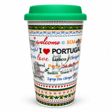 Load image into Gallery viewer, Portugal Barcelos Rooster Ceramic Travel Mug with Silicone Lid, 12 oz
